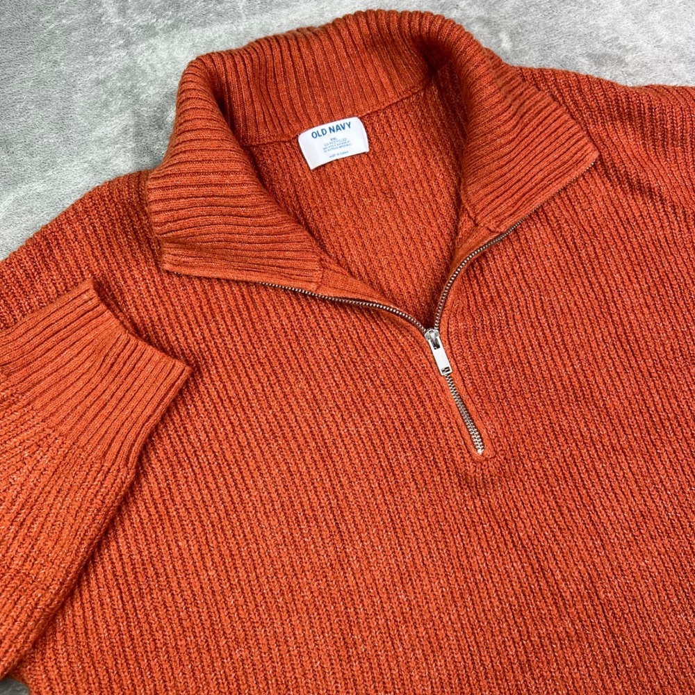 Old Navy Quarter Zip Sweater Women 2XL Orange Solid Ribbed Knit Stretch Pullover